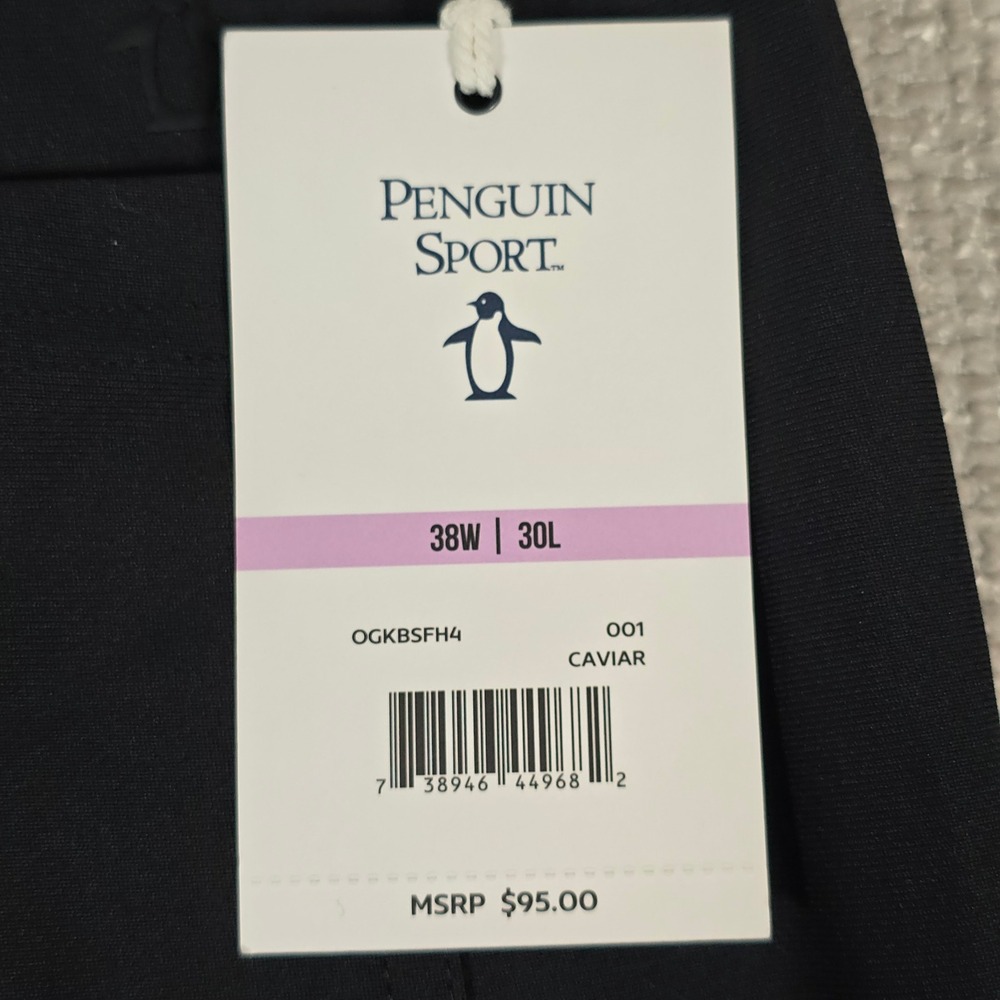 Original Penguin Sport Mens Caviar Black Golf Performance Pants 38W 30L OGKBSFH4 - Picture 3 of 9